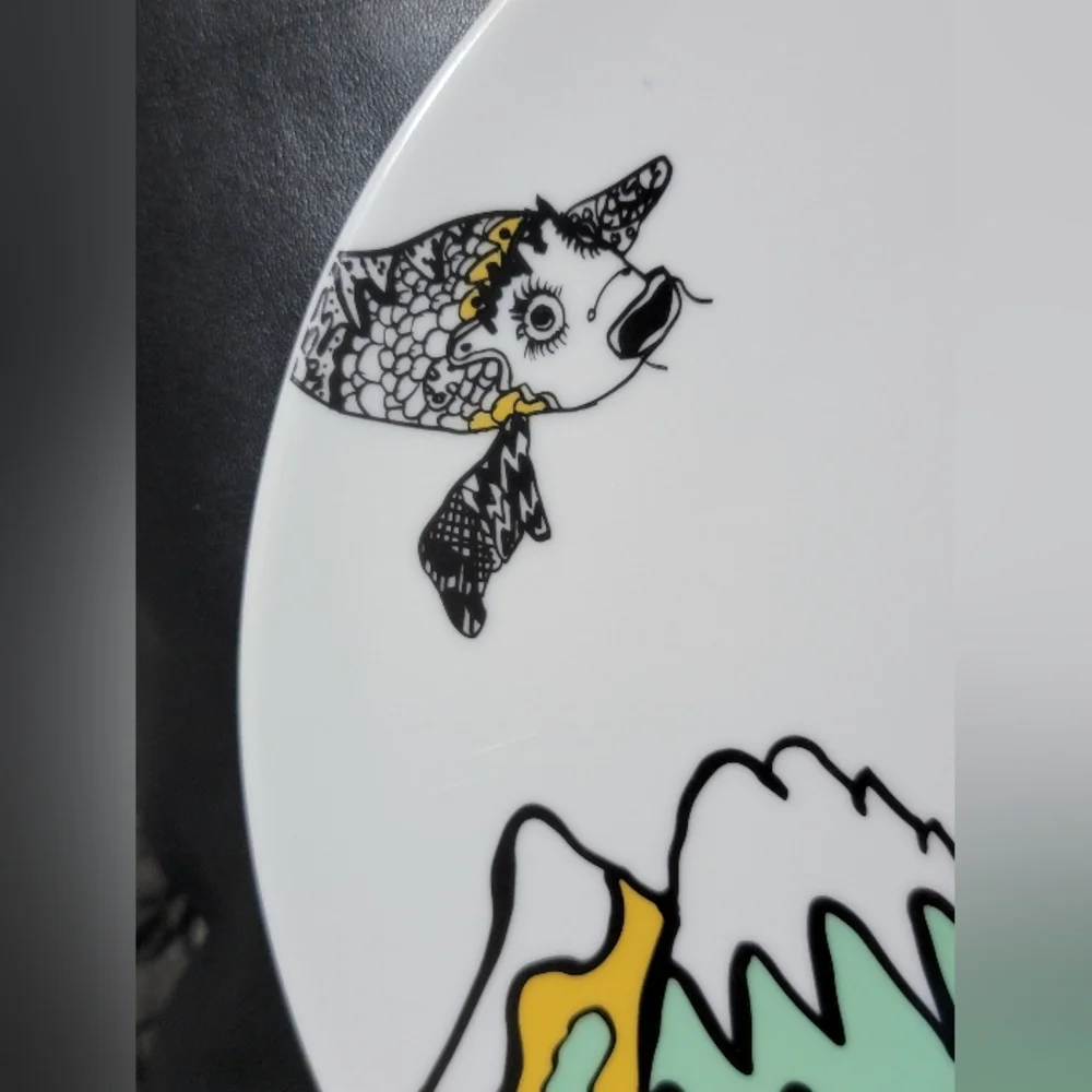 IKEA Sweden Flying Koi Fish Over Mountains 11” Dinner Plate 23102 Made in Poland